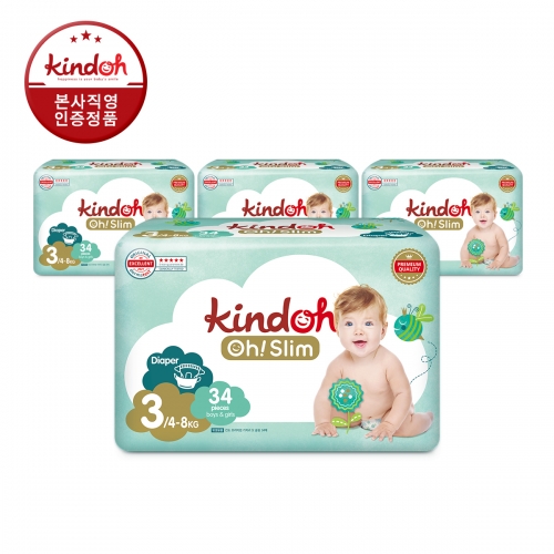 [킨도] 프리미엄 오슬림 밴드형 기저귀 3단계 중형 34매x4팩(136매)