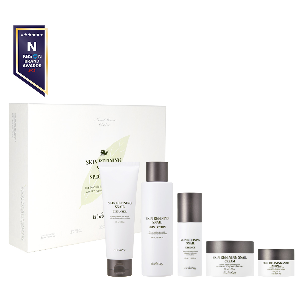 [엘리샤코이] 스킨 리파이닝 스네일 5종 스킨케어세트 (스킨로션200ml/에센스40ml/크림50ml/아이밤15g/클렌저120g)