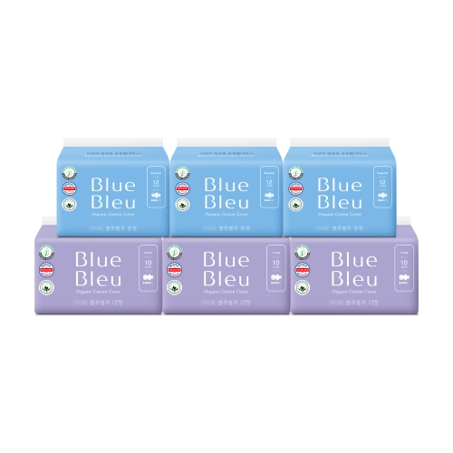 [블루블루] 유기농 순면커버 생리대 중/대형 6팩 세트 (수량/택1)