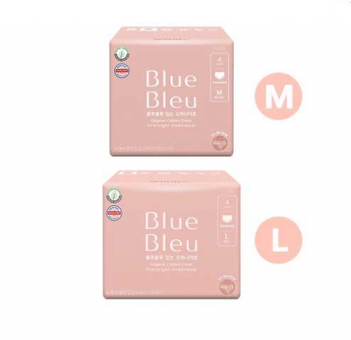 [블루블루] 유기농 순면커버 입는 오버나이트 생리대 4p x 5팩 (사이즈/택1)