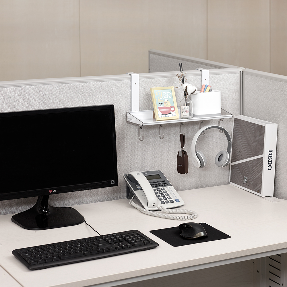 [웰렉스] 무타공 데스크테리어 파티션선반 책상정리 1단선반고리 PS406(선반40cm/고리6개)