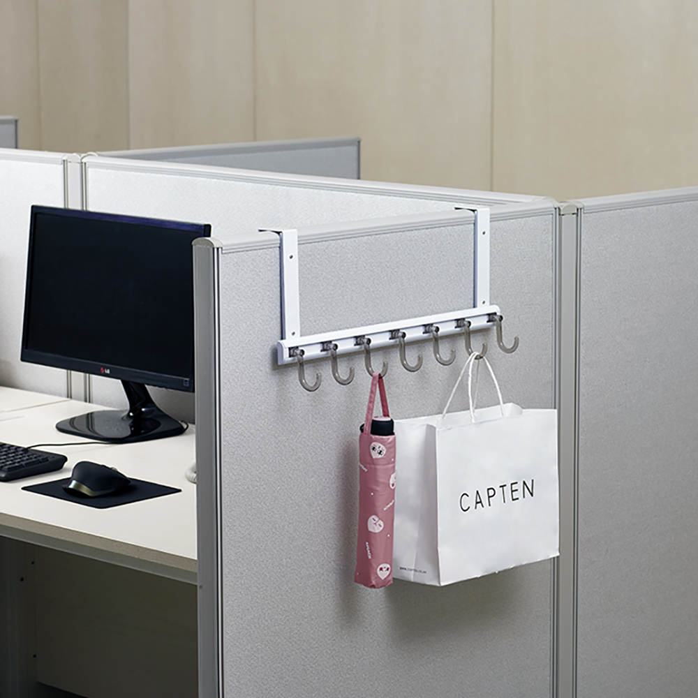 [웰렉스] 무타공 다용도걸이 책상 칸막이 파티션 옷걸이 후크 행거 PU708(레일70cm/옷고리8개)