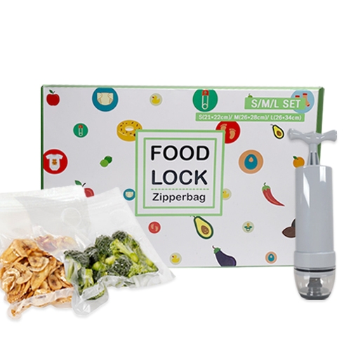 [생활감동] 푸드락 시즌2 진공포장 지퍼백 15p세트(S5장+M5장+L5장)+진공펌프