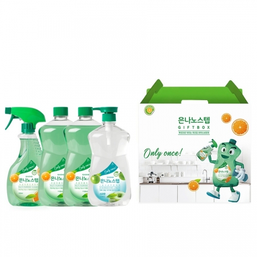 [은나노스텝] 시즌3 다용도세정제550ml+리필1100mlx2개+주방세제(사과향) 4종선물세트