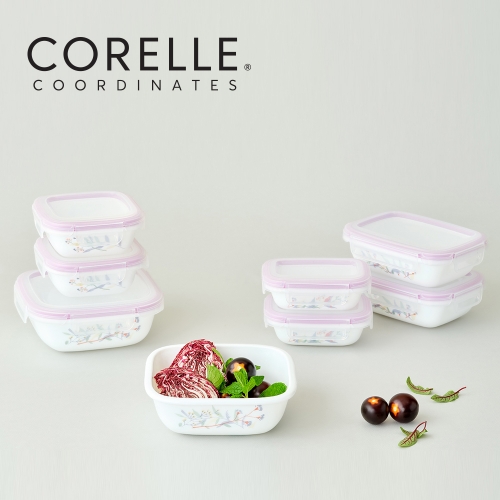 [코렐] 코디네이츠 밀크글라스 밀폐용기 산호세 혼합 8종_[직사각195×2개, 465×2개/정사각300×2개, 780×2개]