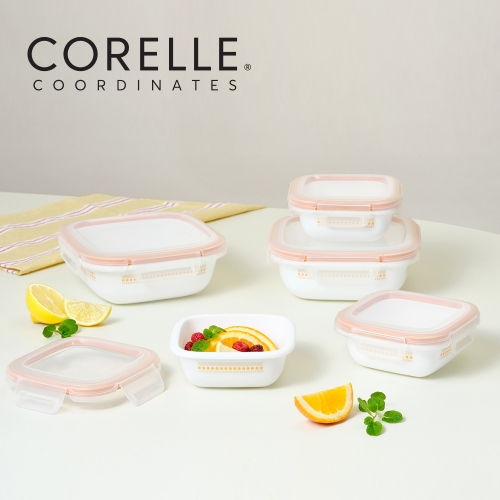 [코렐] 코디네이츠 밀크글라스 밀폐용기 자카드 밴드 정사각 5종_[정사각300×3개, 780×2개]