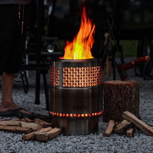 조선땔감 원형 화로대 플레임팟 36 불멍 바베큐그릴 캠핑 이중연소 대형 장작 화로대