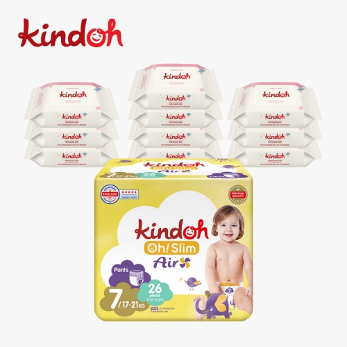[킨도] 오슬림 에어 팬티형 기저귀 7단계 4팩 + 프리미엄 물티슈 레드 휴대용 20매*20팩