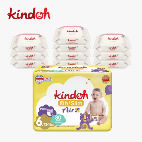 [킨도] 오슬림 에어 팬티형 기저귀 6단계 4팩 + 프리미엄 물티슈 레드 휴대용 20매*20팩