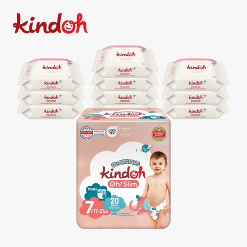[킨도] 팬티형 기저귀 4단계~7단계 + 프리미엄 물티슈 레드 휴대용 20매*20팩 (가디언즈 3팩 or 에어 4팩)