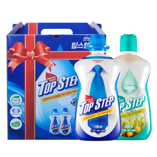 [탑스텝] 고농축세탁세제1000ml+섬유유연제1100ml(퓨어코튼) 선물세트