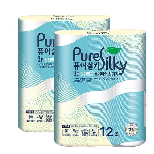 [현대제지] 퓨어실키 화장지 27m 12롤×2개