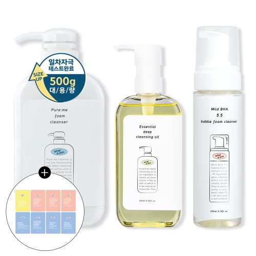 [와더스킨] 퓨어미 폼클렌징500g+마일드 바하 5.5 폼클렌져200ml+딥 클렌징오일250ml+쇼핑백
